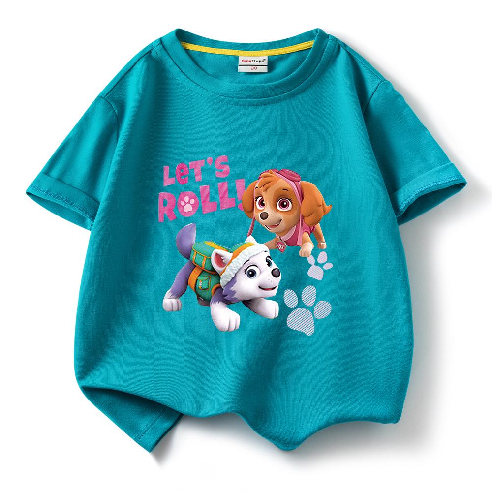 PAW Patrol Girls' Cartoon Print Short Sleeve Cotton T-shirt, Round Neck Pullover, Summer New Arrival