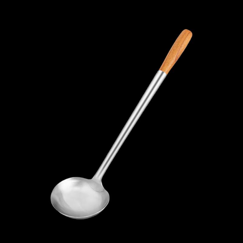 NHZHIW Stainless Steel Wok Ladle with Wooden Handle