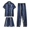 Fashion Summer Autumn 3 Piece Silk Men Pajamas Set Short Sleeve Shorts Oversize Homewear Lapel Collar Loungewear Pijamas for Man