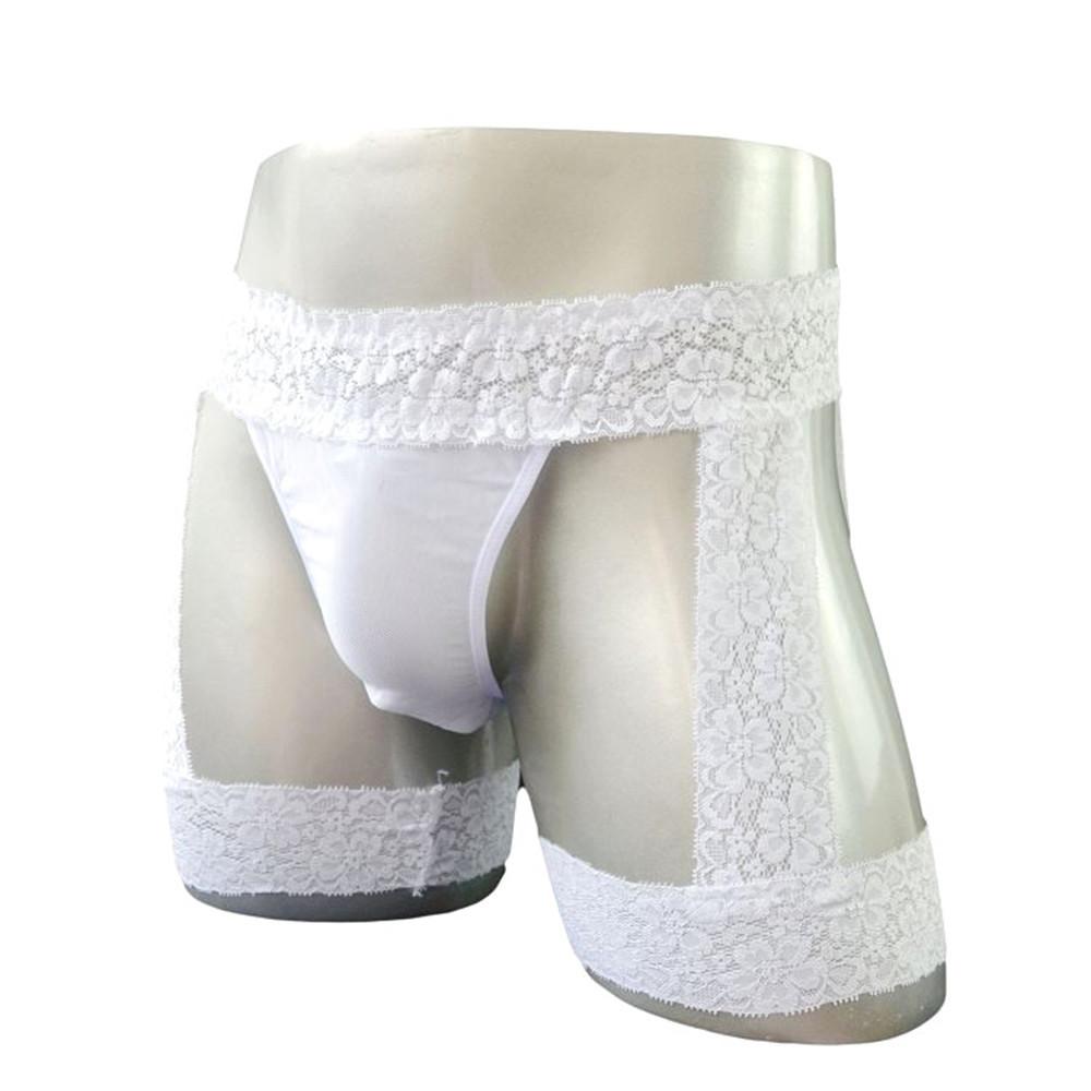 Men's sex underwear sexy transparent lace pocket flat foot leggings men's sex underwear