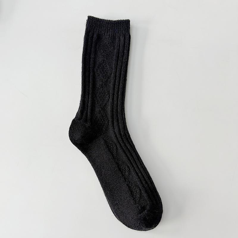 

Шерстяные носки для женщин, толстые и теплые носки до середины икры для осени и зимы. Длинные чулки цвета кофе с молоком в сочетании с пушистыми тапочками — это тренд 1 pair чёрный