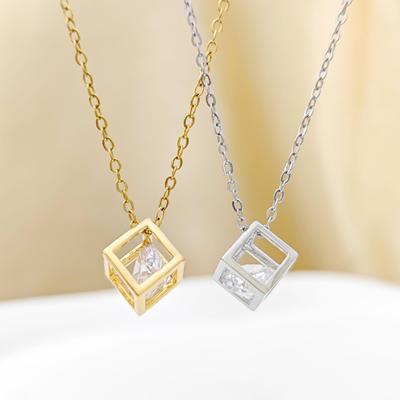 Gold-Plated Korean Zircon Square Pendant Necklace for Women - Trendy Clavicle Chain Jewelry