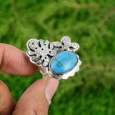 Oval Natural Copper Arizona Turquoise Sterling Silver Daughter Multi Stone Ring