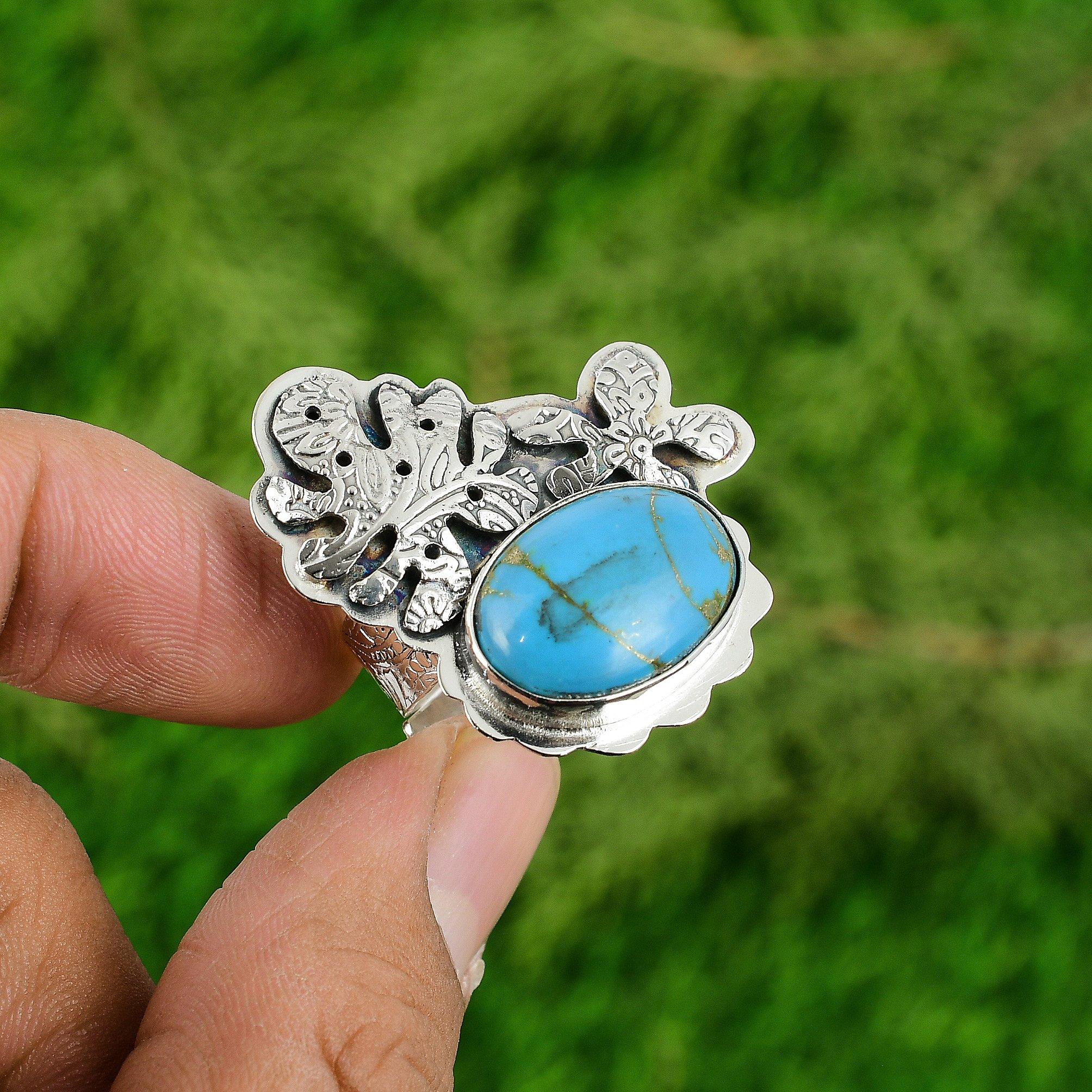 

Oval Natural Copper Arizona Turquoise Sterling Silver Daughter Multi Stone Ring Adjustable