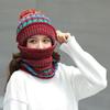 3 in 1 Winter Knitted Beanie Hat Face Cover Scarf Set Warm Fleece Lining  with Pompom for Women Girls