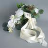 12“ Bouquet a Cascata Bouquet da Sposa per Sposa Rosa Bianca Orchidea Fiori Artificiali Bouquet da Sposa per Inverno Estate