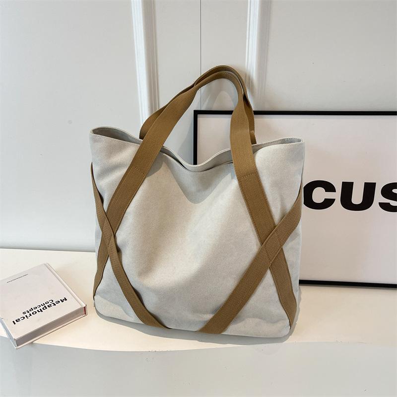 Summer new popular contrasting color canvas bag versatile large-capacity student class bag shoulder bag tote bag women