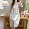 Summer New Woven Embossed Cloud Cotton Suspender Nightdress Women with Chest Pad Girl Loose Large Size Loungewear Long Dress
