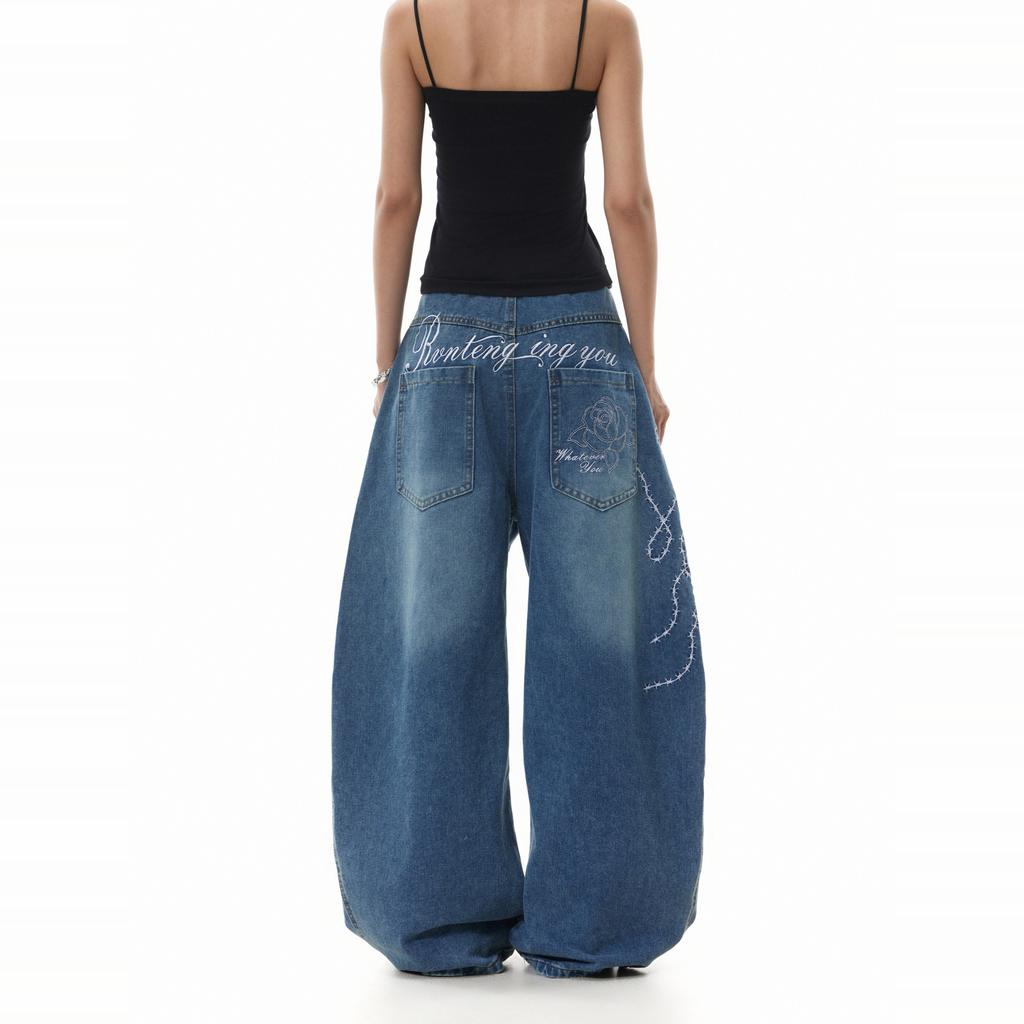Unisex High Waist Barrel Jeans Loose Fit Streetwear Wide Leg Jeans Vintage American Zip Fly Stretch Denim Trousers
