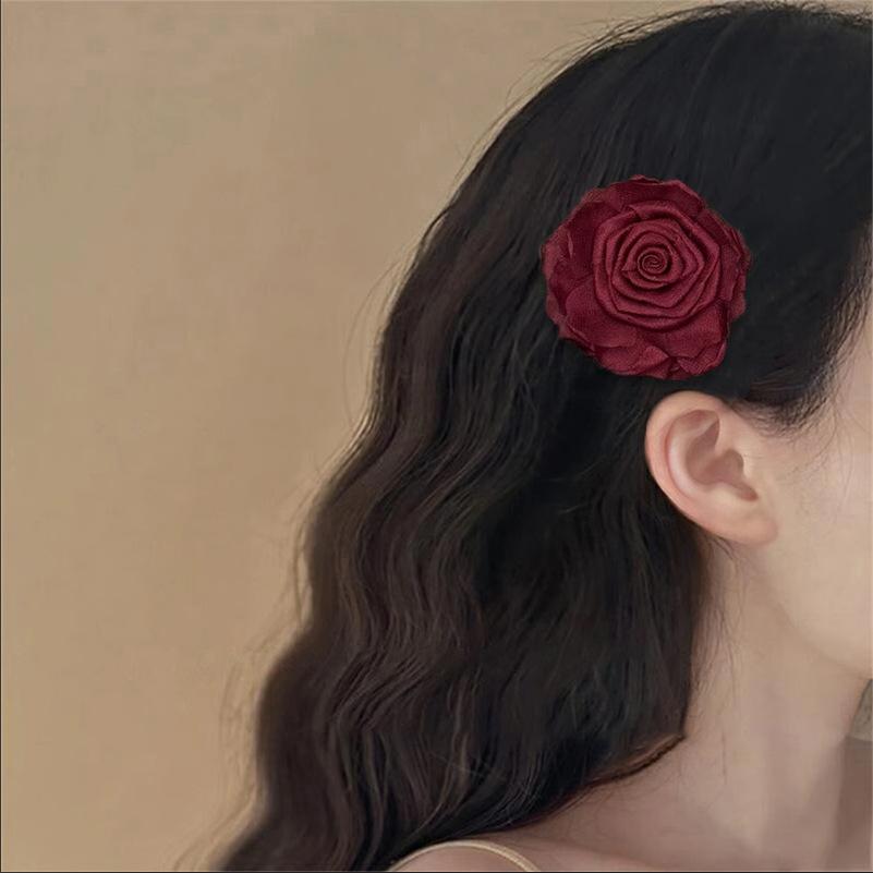French Wine Red Rose Hair Clip Flower Clip Headband Hairpin New Year Beach Accessories Hair Accessory