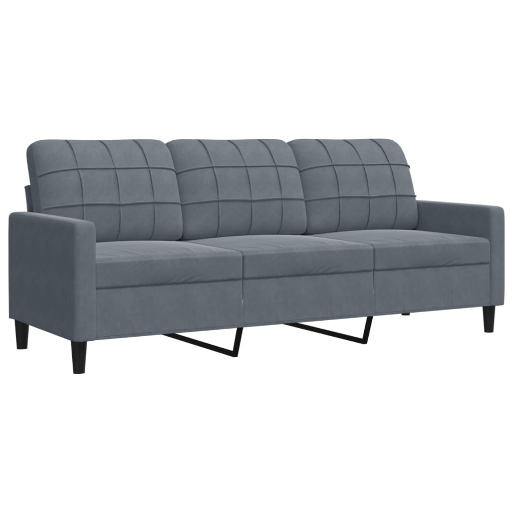 3 Piece Sofa Set with Cushions Dark Grey Velvet