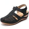 Woman Solid Color Vintage Wedge Sandals Ladies Platform Hollow Out Buckle Shoes Footwear
