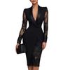 2026 Solid Color Lace Patchwork Lapel Dress – Long Sleeve, Waist-Cinching Casual Suit for Europe & America