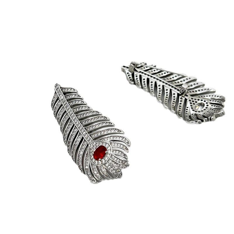 Manufacturer'S Supply Spring Retro Exquisite Feather Styling Brooch Slightly Inlaid With Zircon Exaggerated Earrings In Stock