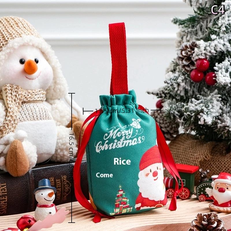 Cartoon Christmas Drawstring Apple Gift Bag Candy Cookie Packaging Bag Creativity Canvas Bag Christmas Party Decoration Kids
