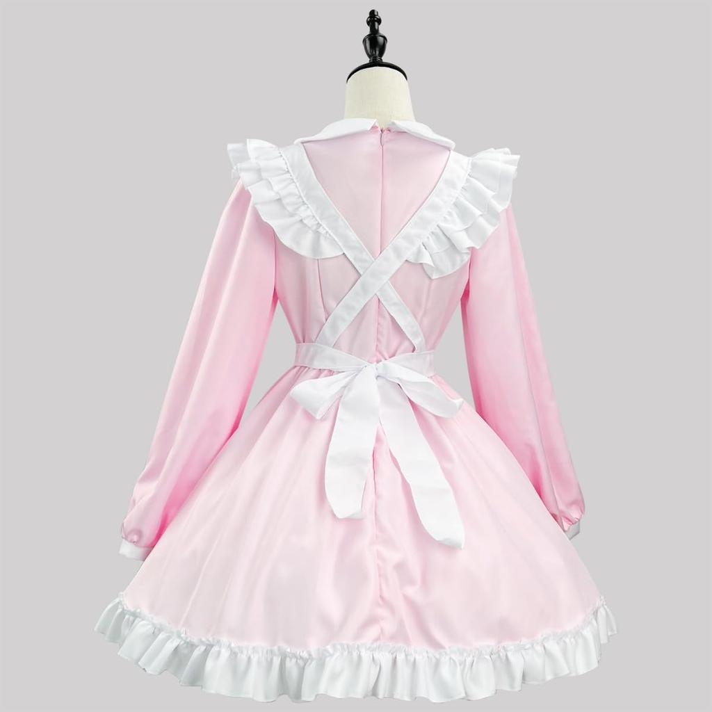 COSSA Maid Costume Long Cute Japanese Cafe Maid Lolita Costume for Includes Tights and Headband 5-Piece Set, Sleeves, Style, Cosplay, Apron,