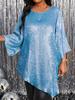 Plus Size Loose Round Neck Three Quarter Sleeve Irregular Hem Top For Women