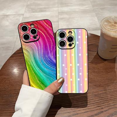 Colorful Rainbow Stripe Phone Case For 17 Pro Max Iphone 14 Pro Max 12 16 15 13 Pro 11 Xr X Xs 8 7 Plus Back Cover