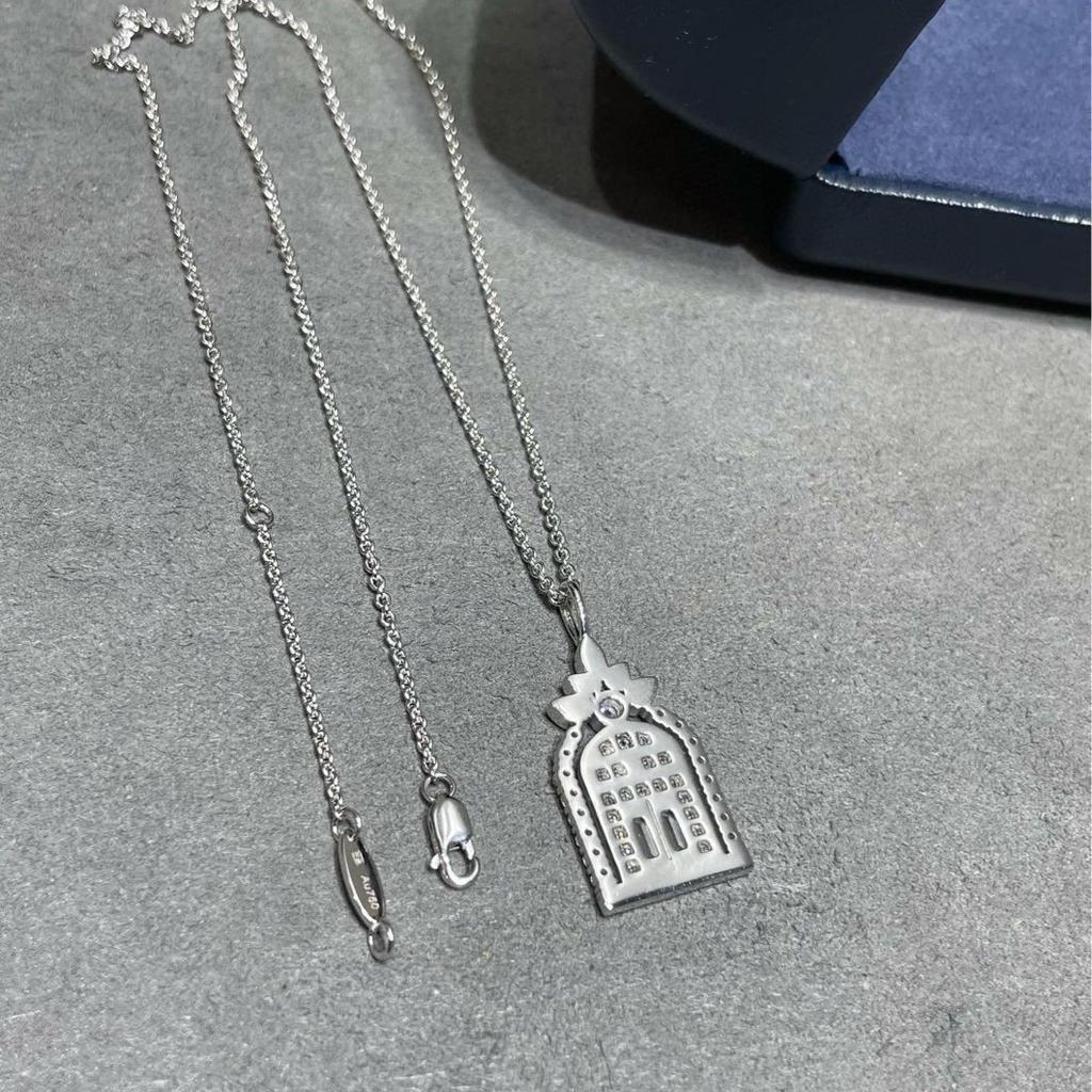 925 Sterling Silver Hai Rui's Birdcage Necklace Plated 18K White Gold Full Diamond Happiness Door Pendant Clavicle Chain