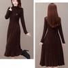 Long Knitted Dress for Women Autumn Solid-color Sweater Dress Imitating Mink Fur Cinched Waist and Trendy Solid-color Long-sleeved Knitted Sweater