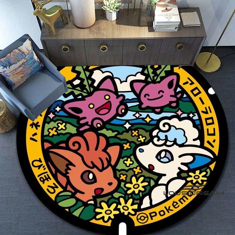 Round Pokémon Rug, Suitable for Living Rooms, Bedrooms, Lounges, Balconies, Sofas, Coffee Tables, Swivel Chairs, Etc. Holiday Gi