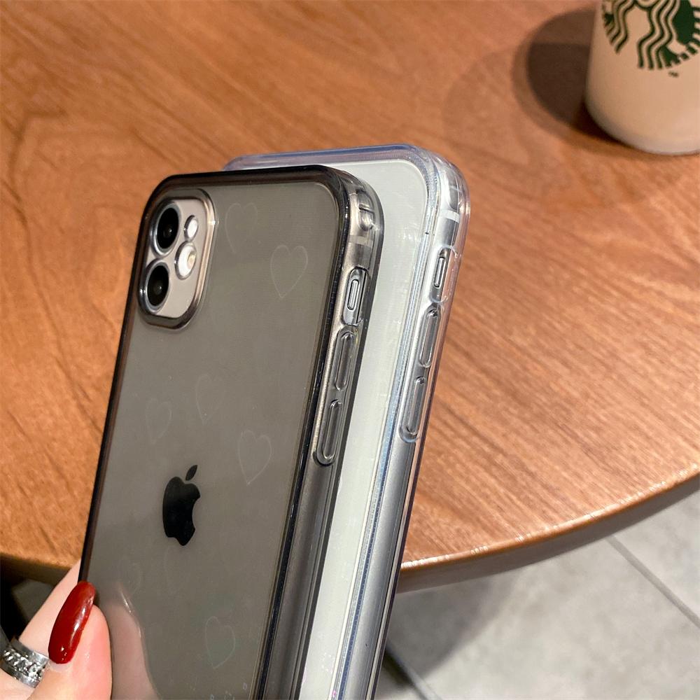 Fashion Gradient Laser Love Heart Leaf Pattern Case For iPhone 15 14 13 11 12 Pro Max X XS XR 7 8 Plus Clear Cover With Hearts
