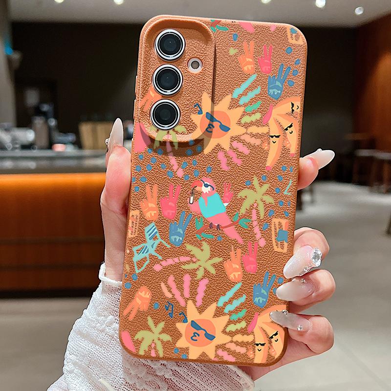 Colorful Cartoon Pattern Case For Samsung Galaxy S25 Edge S24 Ultra S23 S22 Plus S21 FE S26 Ultra Leather Texture Silicone Cover