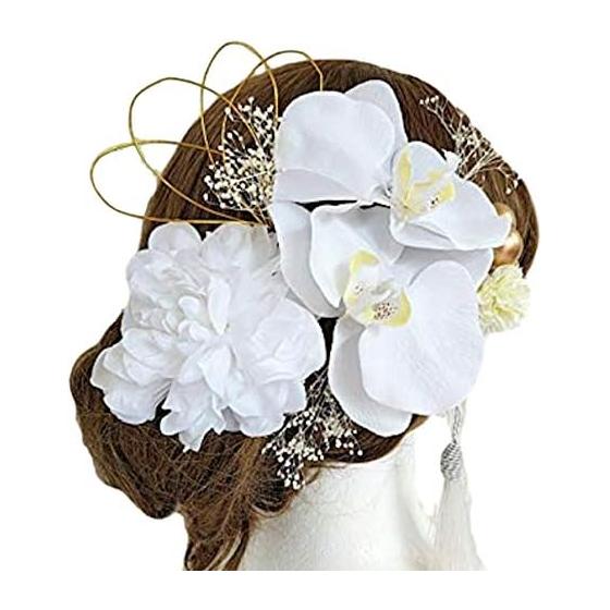 J's Select Phalaenopsis Orchid Flower Hair Accessories Set (10 Pcs) - Ideal for Japanese Traditional Attire, Weddings, Coming-of-Age Ceremonies,