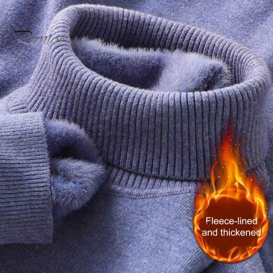 Men Winter Pullover Thickened Turtleneck Sweater Fleece Lined Warm Knitted Long Sleeve Top Casual Loose Fit for Home Office Street Wear Solid Color