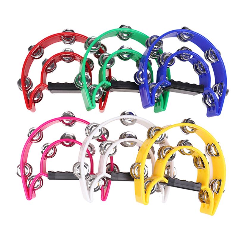 Hand Bell Double Row Rattle Orff Tambourine Double Layer Hand Bell Drum Percussion Instrument Handle Jingle Bell Educational Toy