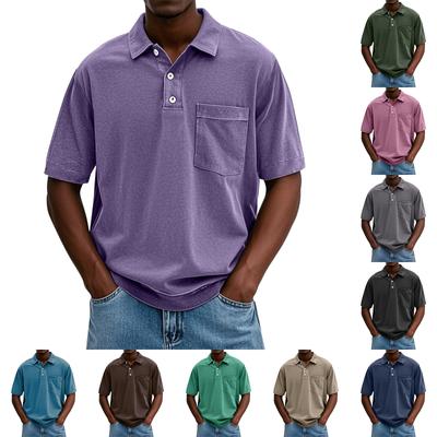 Men's Summer Color Button Collar Short Sleeve Tops Men's Casual Loose Fashion Tops