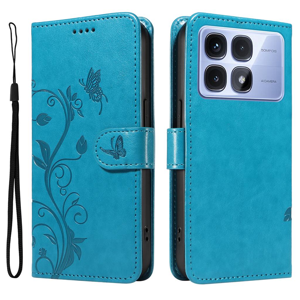 For Xiaomi Redmi K70 Ultra PU Leather Cases Flower Pattern Wallet Stand Phone Cover with Strap