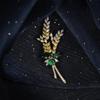 Bo Xin Yun Luxury Wheat Ear Brooch with Emerald Zirconia - Elegant Suit Coat Accessory & Gift Pin