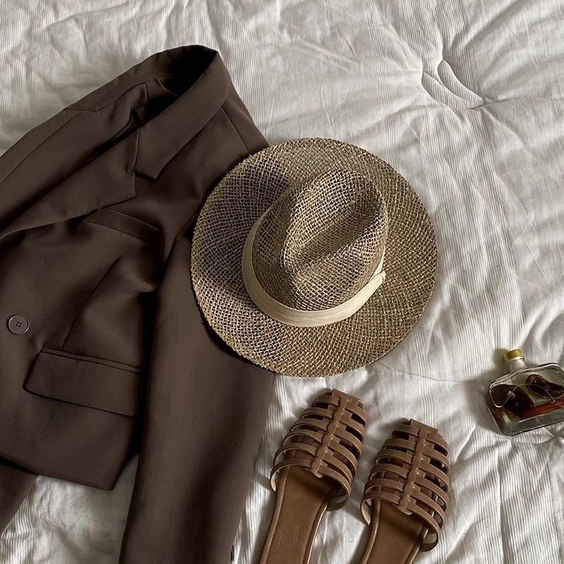 Hollow Panama Hat French Webbing Holiday Jazz Hat Knitted Topper Beach Photo Ambience Sun Hat