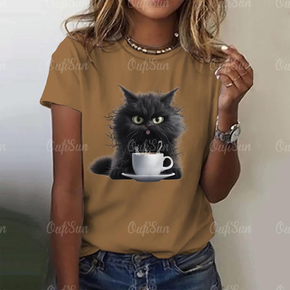 Women's T Shirt Cute Cat 3d Print Fashion Summer O Neck Casual Short Sleeve Pullover Oversized Female Clothing Animal T-Shirts