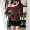 Slant Shoulder Long-sleeved T-shirt Women's Early Autumn New Super Fire Slim and Thin Spice Girl Niche Off-the-shoulder Top
