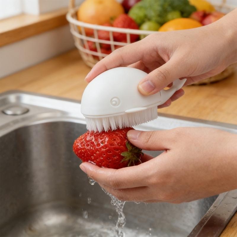 

Pack of 3 Fun Whale Design Kitchen Brush Gentle on Surfaces Easy to Hold Scrubbing Brush Cleaner Tool for Household HX6C CN
