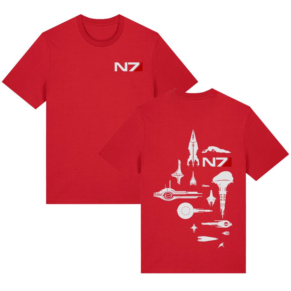 Футболки Mass Effect Звездные Корабли Mass Effect N7 Графический Принт Игровой Мерч Хлопок Топ Унисекс Высокое Качество Мягкая Одежда XS красный