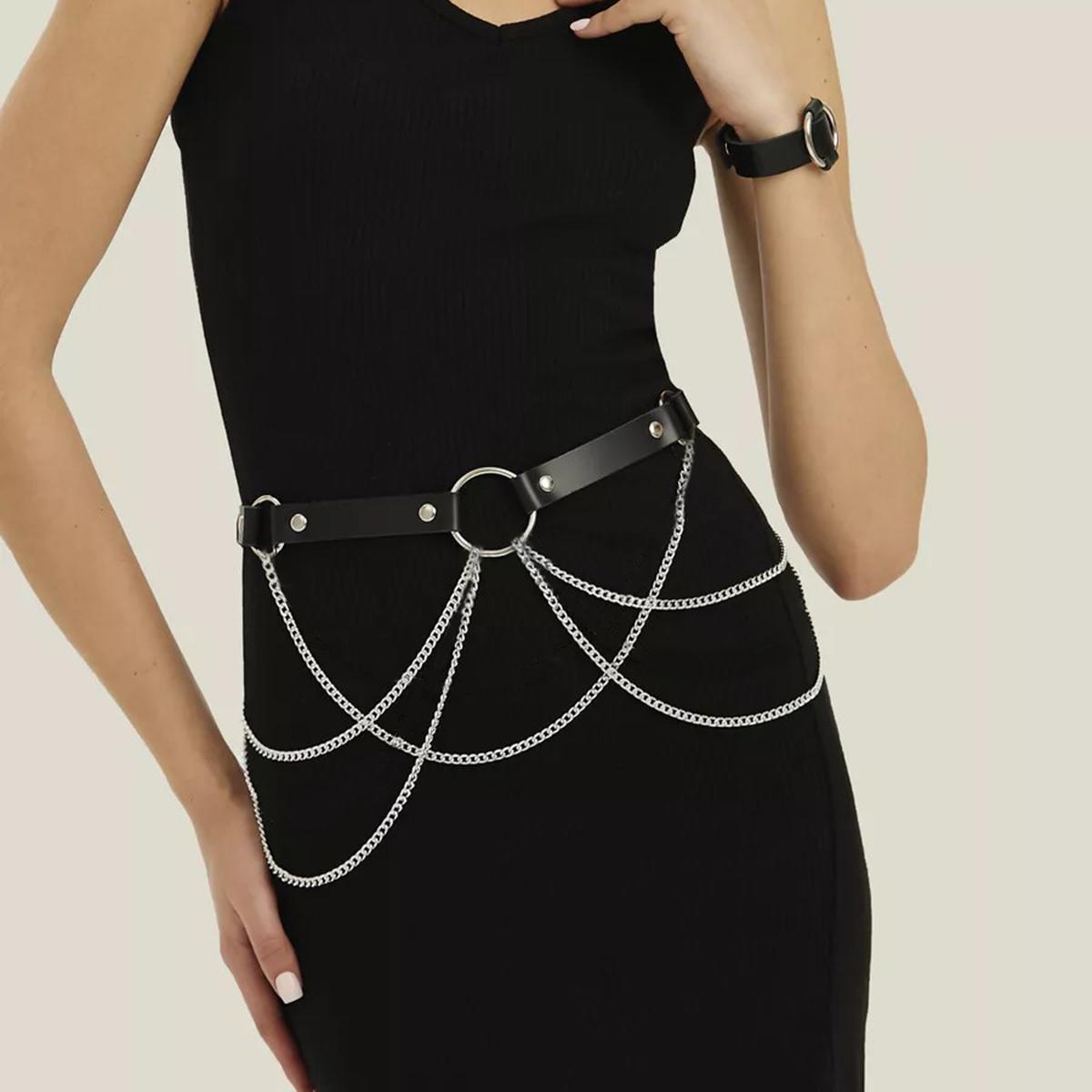 

Women Fashion Chain Belly Belt Harness Garter Waist Corset Belt Leather Harness Waists Thigh Harness Gothic Clothing Accessory