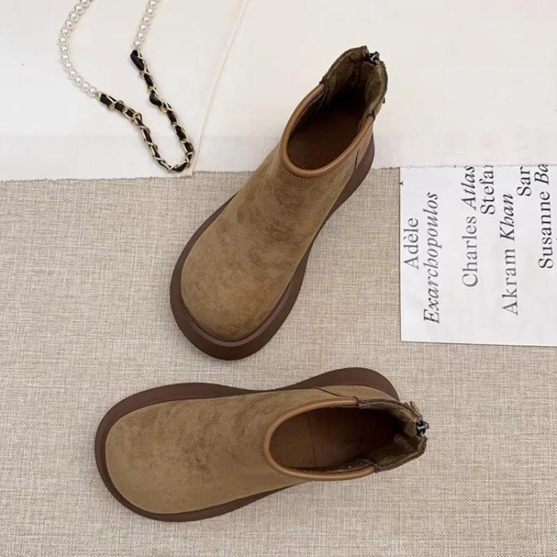 Round Toe Mid Heel Novelty Modern Boots Winter Slip-on Ladies Shoes On Sale 2025 New Ankle Flat with Sewing Women's Boots