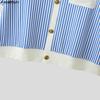 INCERUN Summer Men Lapel Short Sleeve Striped Print Patchwork Button Up Casual Crop Shirts