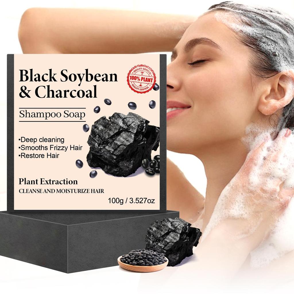 Black Soybean & Charcoal Shampoo Soap-Cleanse and Moisturize Dry, Brittle Hair-Strengthen Hair With Black & Charcoal, 100g
