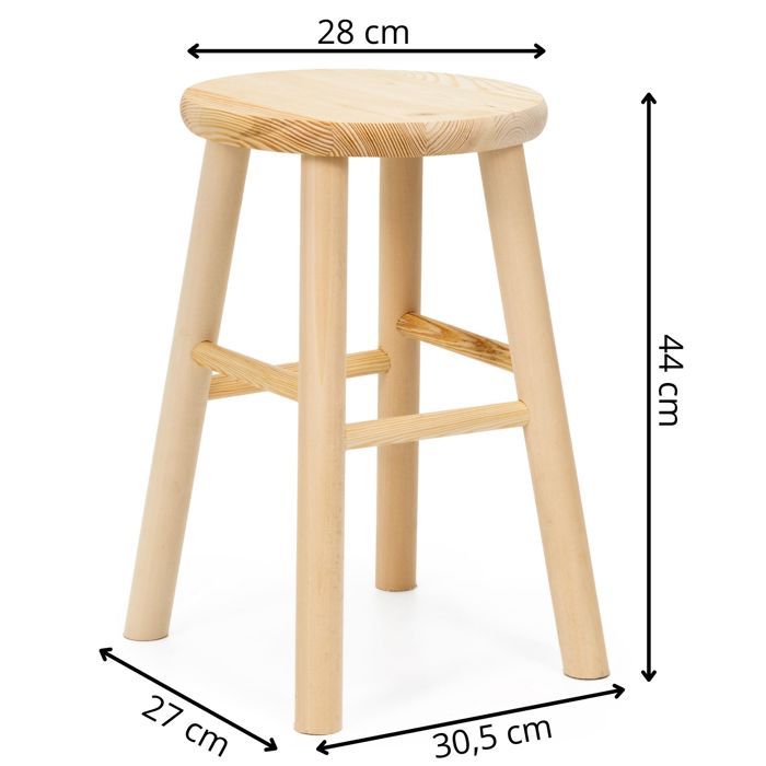 Tabouret en bois - SPRINGOS - WF0003 - pin naturel - assise profilée - charge 120 kg