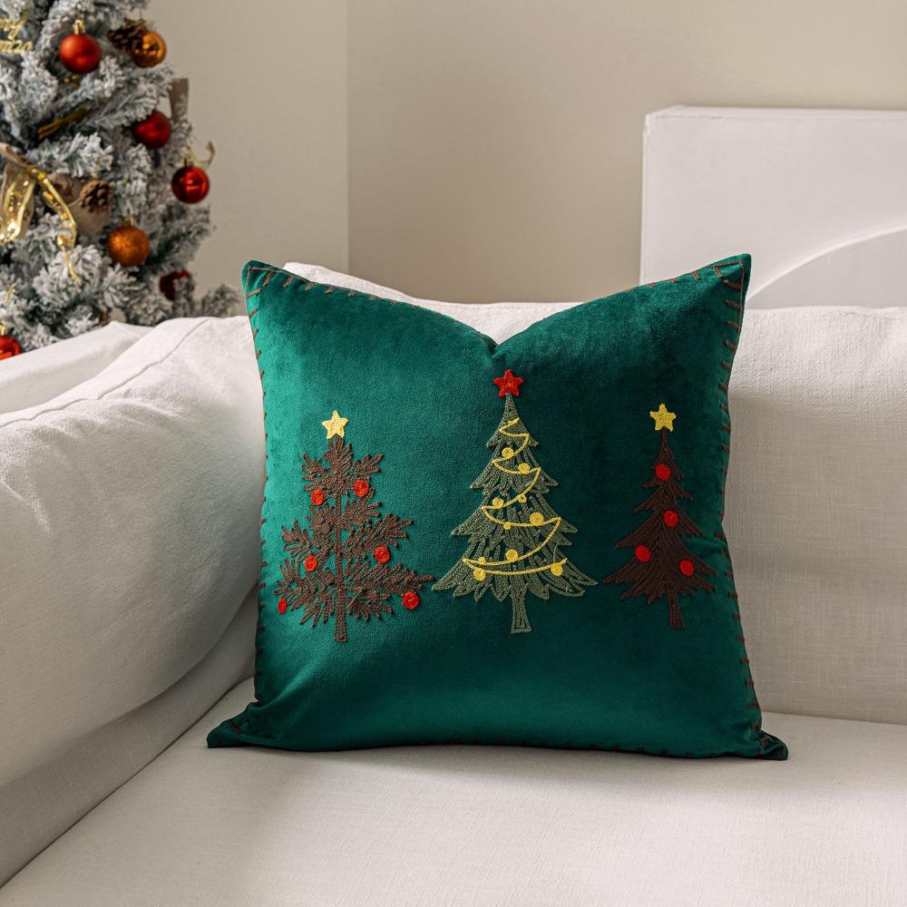 Embroidered Christmas Pillowcase Exquisite Xmas Tree Pillowslip Cushion Cover Bedroom
