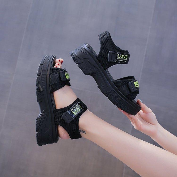 2025 summer new women's shoes foreign trade women's thick-soled heightening sandals sports style one-character open-toe Velcro
