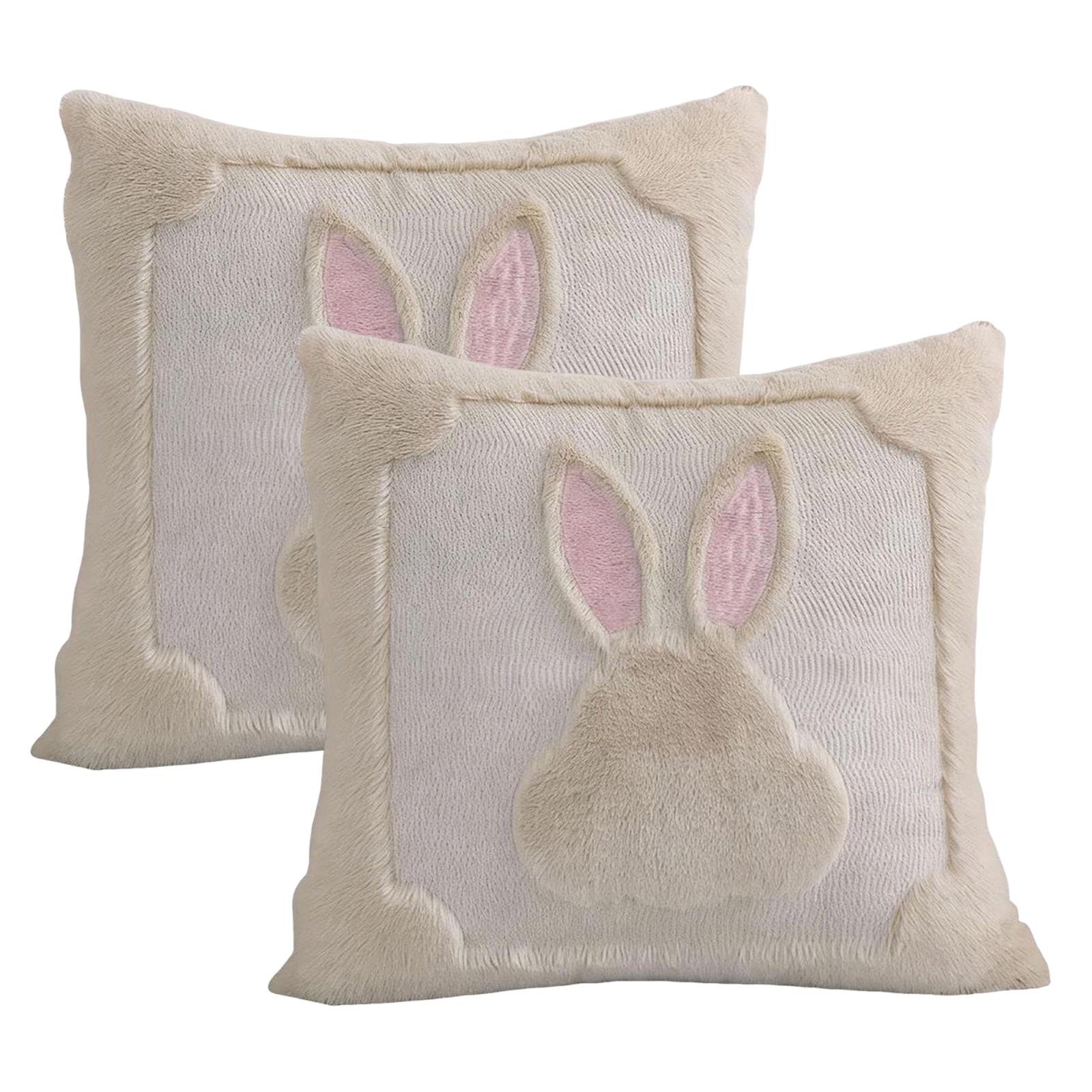 

Easter Bunny Throw Pillow Covers Set of 2 Cushion Cover 18x18inch with Pink Embroidered Ears for Sofa Bed Living Room Home Decor