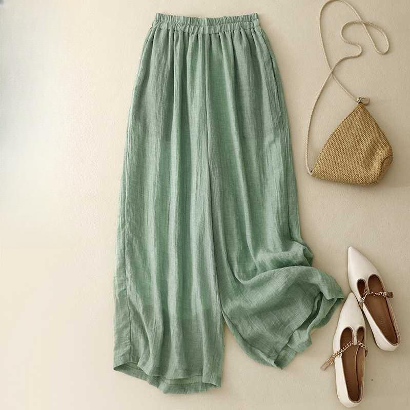 

Wide leg cotton linen breathable casual pants 3XL білий