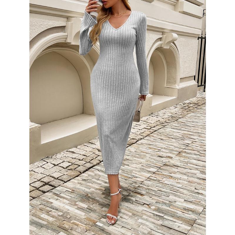 Women's Waist-closing V-neck Long-sleeved Hip-covered Dress