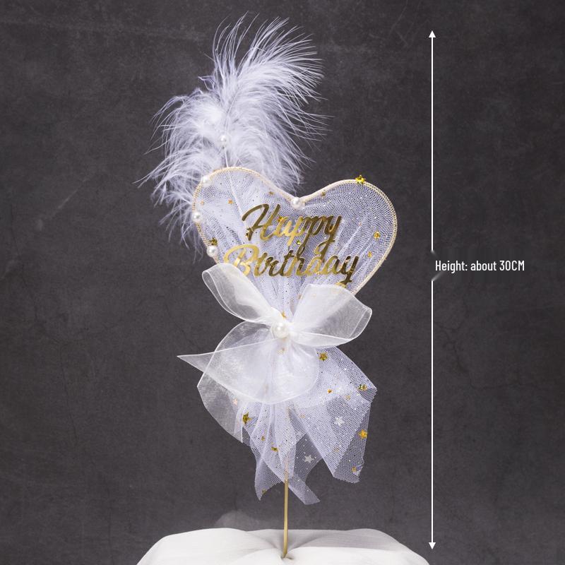 Angel Wing Feather Cake Toppers with Wire Heart String Lights