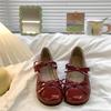 Red French Retro Mary Jane Shoes New Round Head Cute Flat Shoes Soft Sole Shallow Mouth Single Shoes